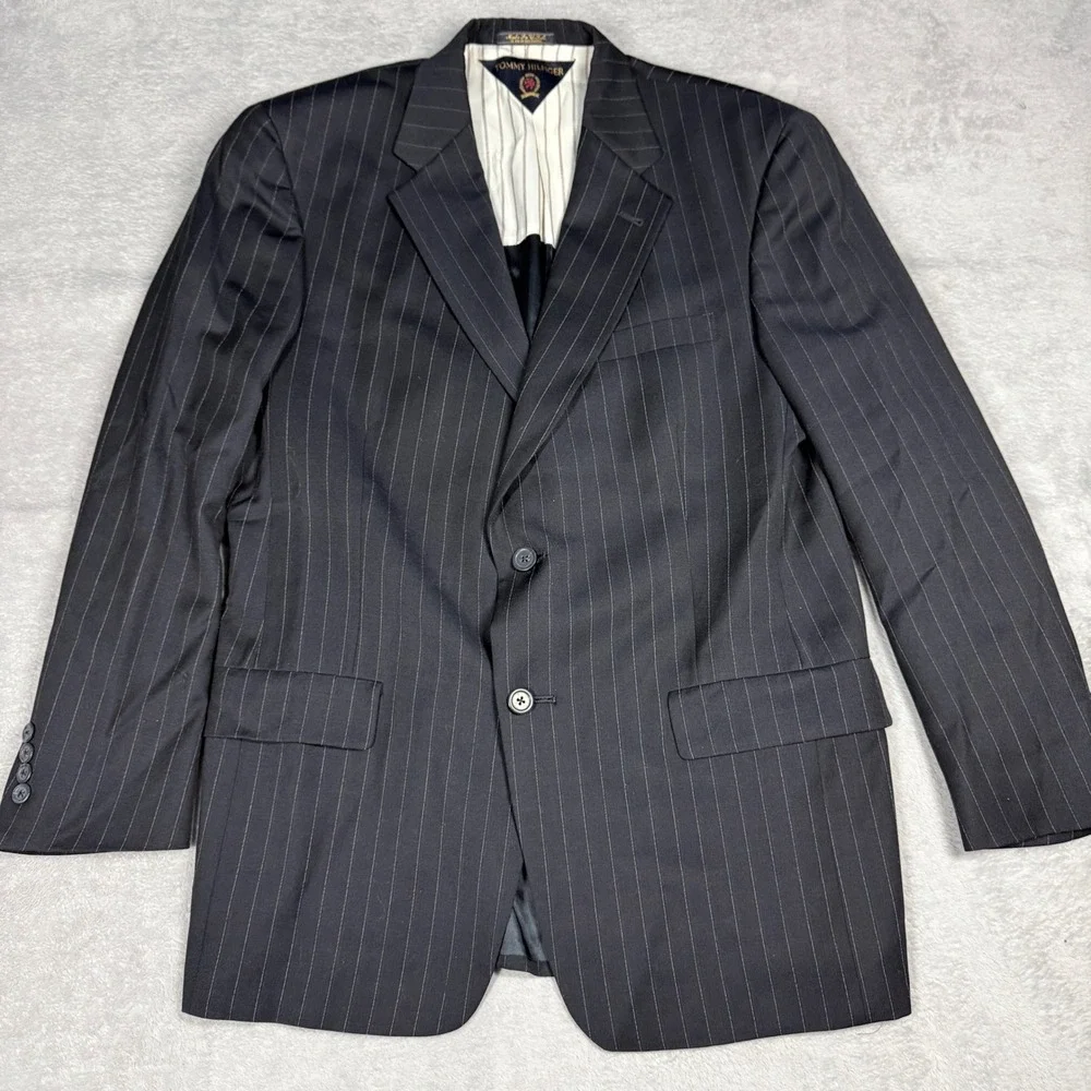 Tommy Hilfiger Blazer Mens‎ 40R Navy Pinstripe Wool Suit Jacket USA Made